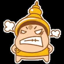 a cartoon character is making an angry face with his mouth open and his arms outstretched .