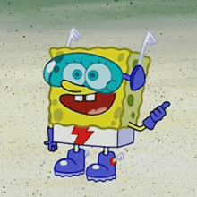 a cartoon of spongebob holding a toothbrush in his hand