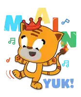 a cartoon tiger with a crown on its head and the word yuk behind it