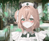 a girl with horns and a nurse 's hat has a name tag that says saimi