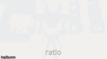 a cartoon character is standing in front of a building and the word ratio is on the bottom of the screen .