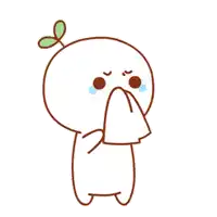 a cartoon character is crying and blowing his nose with a tissue .