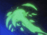 a blue background with a green glowing object