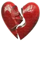 a broken heart is sitting on a glass with a drop of blood on it .
