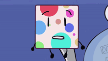 a cartoon character with a surprised look on his face is standing next to another character