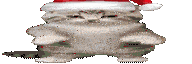 a cat wearing a santa hat is standing on its hind legs on a white background .