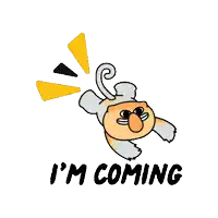 a cartoon dog is flying through the air with the words `` i 'm coming '' written below it .