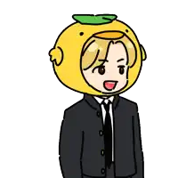 a cartoon drawing of a man wearing a suit and tie with a yellow hat on his head