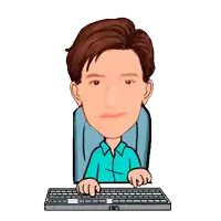 a cartoon of a man using a computer keyboard