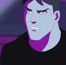a close up of a cartoon character with blue eyes
