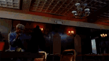 a room with a sign that says exit