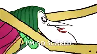 a cartoon of a bird with the words i 'm so scared