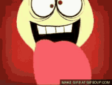 a cartoon smiley face with a red tongue sticking out .