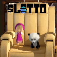 a cartoon character is sitting on a chair with the word lotto above it