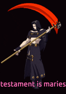 a pixel art of a grim reaper holding a red scythe and the words testament is maries