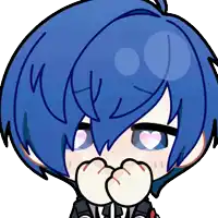 a cartoon drawing of a boy with blue hair
