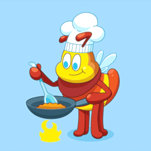 a cartoon bee wearing a chef 's hat is cooking something