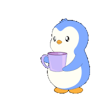 a penguin is holding a cup that says i love you grandpa