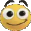 a close up of a yellow smiley face with big eyes and a smile .
