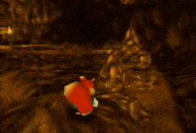 a cartoon fox is standing on a rock in a dark cave