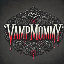 the logo for vampmommy has a bat and a heart on it