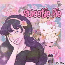 a picture of a girl with a hello kitty and the word sweetie pie