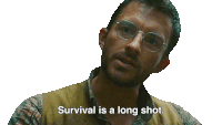a man wearing glasses and a plaid shirt says survival is a long shot