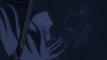 a drawing of a person holding a guitar with a dark background