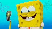 a spongebob squarepants cartoon character with a blue background