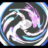 a microphone is surrounded by a purple and blue swirl with the word boom in the middle