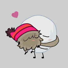 a cartoon of a person wearing a pink hat kissing another person