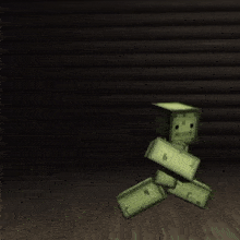 a cartoon character is walking on a wood floor