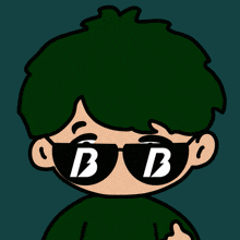 a cartoon character wearing sunglasses with the letter b on it