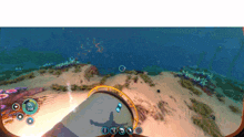 a screenshot of a video game shows a person swimming in the ocean
