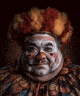 a painting of a clown with a colorful wig on