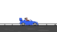 a cartoon of a man driving a blue car on a road