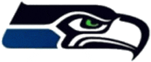 the seattle seahawks logo is a blue and white eagle with a green eye .