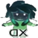 a cartoon character wearing headphones and a green shirt with a sad look on his face .