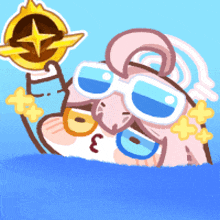 a cartoon character wearing sunglasses and holding a trophy