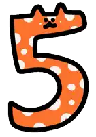 the number 5 is orange with white polka dots