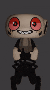a cartoon character with red eyes and a black shirt