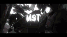 a black and white drawing of a person with the word mst on it