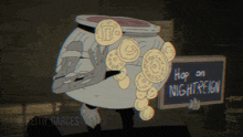 a cartoon character holding a sign that says hop on nightreign