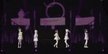 a couple of anime characters standing next to each other in a purple room .