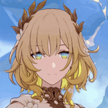 a girl with a laurel wreath in her hair