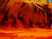 a painting of a rocky landscape with a clock that says the time as 4:20