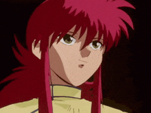 a close up of a cartoon character with red hair