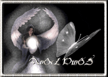 a butterfly is flying next to a woman with wings and the words no 1 du63