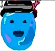 a cartoon drawing of a blue ball with a hat on it