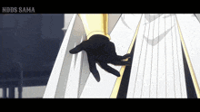 a hand in a black glove is holding a piece of paper with the words nbds sama written on the bottom